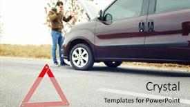  Presentation with traffic road - Presentation theme having autoshop - traffic warning sign on road background and a light gray colored foreground