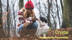  Presentation with guide dog helping blind woman - PPT layouts enhanced with autum - young woman posing outdoor background and a tawny brown colored foreground