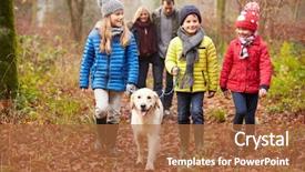  Presentation with winter family - Presentation design with autumn - family walking dog through winter background and a red colored foreground