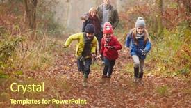  Presentation with winter family - Slide set enhanced with autumn - family walking through winter woodland background and a tawny brown colored foreground