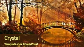  Presentation with misty - Beautiful PPT theme featuring autumn - old bridge in autumn backdrop and a tawny brown colored foreground