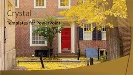  Presentation with philadelphia - Beautiful PPT theme featuring autumn-alleyway-in-a-traditional backdrop and a yellow colored foreground