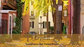  Presentation with philadelphia - Colorful PPT theme enhanced with autumn-alleyway-in-a-traditional backdrop and a gold colored foreground