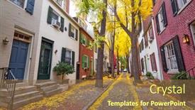  Presentation with philadelphia - PPT theme with autumn-alleyway-in-a-traditional background and a tawny brown colored foreground
