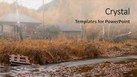  Presentation with autumn morning - Colorful slide deck enhanced with autumn at mountain village morning fog at river backdrop and a soft green colored foreground