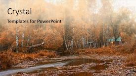  Presentation with autumn morning - Theme having autumn at mountain village morning fog at river background and a lemonade colored foreground