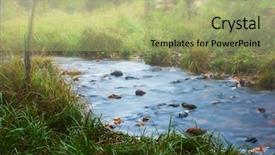  Presentation with autumn morning - Slide deck with autumn at mountain village morning fog at river background and a mint green colored foreground