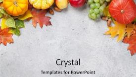  Presentation with autumn leaves - Amazing PPT theme having autumn backdrop with pumpkins apples backdrop and a light gray colored foreground