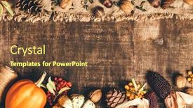  Presentation with old wooden table food - Amazing presentation theme having autumn-background-fallen-leaves backdrop and a tawny brown colored foreground