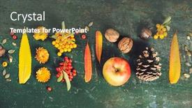  Presentation with old wooden table food - Presentation consisting of autumn-background-fallen-leaves background and a dark gray colored foreground