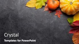  Presentation with leaves flat lay - Beautiful slide deck featuring autumn background with colorful leaves and pumpkins on stone backdrop top view with copy space flat lay backdrop and a dark gray colored foreground