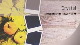  Presentation with memories - PPT theme with autumn background with colorful leaves and pumpkins on rustic wooden board creating fall season memories with retro photo cards of photo frames thanksgiving and halloween holidays concept copyspace background and a soft green colored foreground