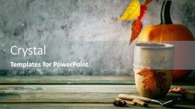  Presentation with tea coffee - Beautiful PPT layouts featuring autumn-background-with-cup backdrop and a gray colored foreground