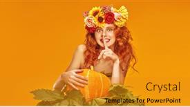  Presentation with curly hair - Presentation design enhanced with autumn-beauty-woman-portrait background and a gold colored foreground