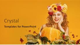  Presentation with curly hair - Colorful slide set enhanced with autumn-beauty-woman-portrait backdrop and a gold colored foreground