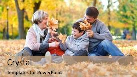  Presentation with children parents - PPT layouts featuring leaves children and parents posing background and a coral colored foreground