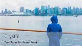  Presentation with vancouver city - Slide set consisting of autumn-city-scenery-woman-walking background and a light blue colored foreground