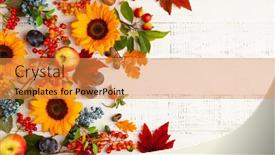  Presentation with leaves flat lay - Colorful presentation design enhanced with autumn-composition-with-sunflowers-leaves backdrop and a gold colored foreground