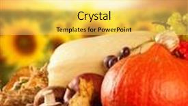  Presentation with free traditional - Presentation theme having autumn concept of traditional food mix of pumpkins fruit and vegetable on wooden table with blur background free space for text background and a yellow colored foreground