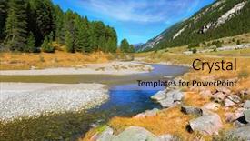  Presentation with forests - Theme with autumn creek shallow austrian alps the narrow stream flows between fields and pine forests background and a yellow colored foreground
