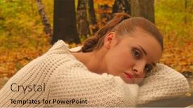  Presentation with sad woman - Beautiful slide set featuring autumn-depression-young-sad backdrop and a coral colored foreground