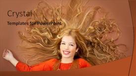  Presentation with long hair - Theme with autumn fall little blond girl on brown background and long spreaded hair background and a red colored foreground