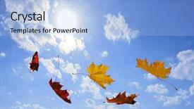  Presentation with falling leaves - Amazing PPT layouts having autumn falling leaves on blue backdrop and a light blue colored foreground