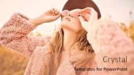  Presentation with pink sky - Slide deck featuring autumn-fashion-stylish-young-woman background and a coral colored foreground