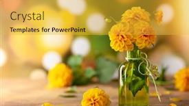  Presentation with dahlia - Beautiful presentation theme featuring autumn-floral-bouquet-made backdrop and a yellow colored foreground