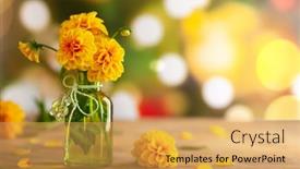  Presentation with blurred bokeh - Presentation design with autumn-floral-bouquet-made background and a yellow colored foreground