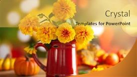  Presentation with vintage floral - Cool new PPT layouts with autumn-floral-still-life backdrop and a yellow colored foreground