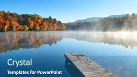  Presentation with lake dock - Audience pleasing slide deck consisting of autumn foliage and fog lake in morning with boat dock backdrop and a ocean colored foreground