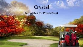  Presentation with green lake - PPT theme consisting of autumn foliage at the golf background and a light blue colored foreground