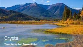  Presentation with banff national park - Slide deck enhanced with autumn forest mountains and lakes beautiful lake vermilion in the mountains of banff national park the canadian province of alberta concept of active tourism background and a teal colored foreground