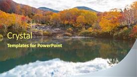  Presentation with onsen - Audience pleasing PPT theme consisting of autumn-forest-onsen-lake backdrop and a tawny brown colored foreground