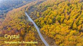  Presentation with mountains forests green forest - PPT theme featuring autumn forest with green yellow background and a tawny brown colored foreground