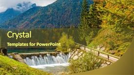  Presentation with mountain lake - Slide set consisting of autumn forests flood after rain background and a tawny brown colored foreground