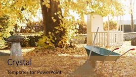  Presentation with scene in game of thrones - Colorful PPT theme enhanced with autumn garden scene with rake backdrop and a coral colored foreground