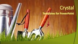 Presentation with garden tools - Amazing PPT theme having autumn garden tools background backdrop and a tawny brown colored foreground