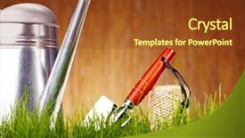  Presentation with garden tools - Slide set consisting of autumn garden tools background background and a tawny brown colored foreground