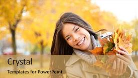  Presentation with fall colors - Presentation design enhanced with autumn girl playing in city background and a yellow colored foreground