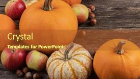  Presentation with hazelnuts - Colorful presentation enhanced with autumn harvest still life with pumpkins apples hazelnuts on wooden background top view backdrop and a red colored foreground