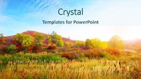  Presentation with autumn blue - Amazing theme having autumn hills and trees backdrop and a sky blue colored foreground
