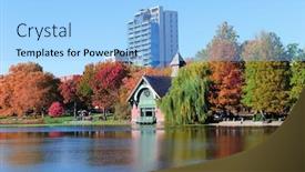  Presentation with autumn blue - Audience pleasing presentation theme consisting of autumn in central park north end in new york city manhattan with buildings lake and colorful foliage with clear blue sky backdrop and a light blue colored foreground