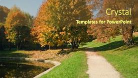  Presentation with autumn blue - Audience pleasing presentation theme consisting of autumn in public garden trees against deep blue sky backdrop and a tawny brown colored foreground