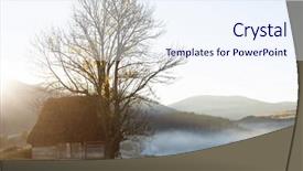  Presentation with foggy - Amazing slide deck having autumn in the mountains - rural foggy landscape backdrop and a sky blue colored foreground