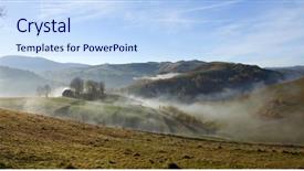  Presentation with foggy - PPT layouts featuring autumn in the mountains - rural foggy landscape background and a light blue colored foreground