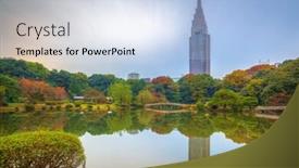  Presentation with tokyo - Theme with autumn-in-the-shinjuku-park background and a light blue colored foreground
