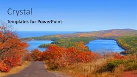  Presentation with copper - Cool new slides with autumn landscape at copper harbor michigan backdrop and a light blue colored foreground
