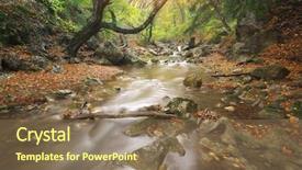  Presentation with nature river - PPT theme with autumn landscape composition of nature river into canyon background and a violet colored foreground